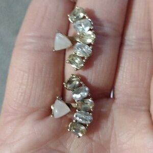 VINTAGE TWO PIECE RHINESTONE GLASS STONE CHAMPAGNE AND CLEAR POST STUD EARRINGS